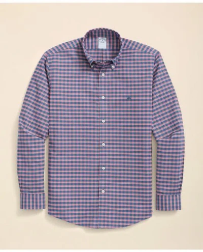 Brooks Brothers Stretch Cotton Non-iron Oxford Polo Button Down Collar, Ground Check Shirt In Navy