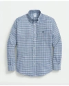 Brooks Brothers Stretch Cotton Non-iron Oxford Polo Button-down Collar, Mini-graph Checked Shirt In Bright Blue