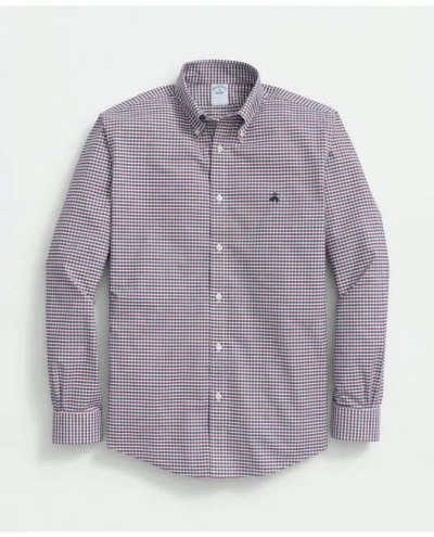 Brooks Brothers Stretch Cotton Non-iron Oxford Polo Button-down Collar, Mini-graph Checked Shirt In Dark Red