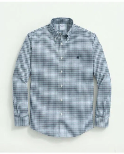 Brooks Brothers Stretch Cotton Non-iron Oxford Polo Button-down Collar, Mini-graph Checked Shirt In Green