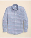 Brooks Brothers Stretch Cotton Non-iron Oxford Polo Button-down Collar, Mini-graph Checked Shirt | Bright Blue | Siz In Blue