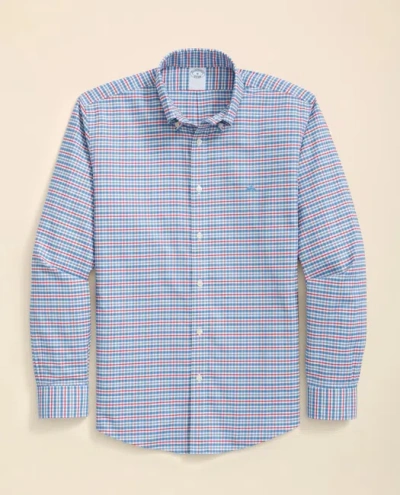 Brooks Brothers Stretch Cotton Non-iron Oxford Polo Button Down Collar, Multi Check Shirt In Blue