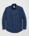 Brooks Brothers Stretch Cotton Non-iron Oxford Polo Button Down Collar Multi Windowpane Shirt In Navy