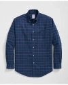 Brooks Brothers Stretch Cotton Non-iron Oxford Polo Button Down Collar Multi Windowpane Shirt In Navy