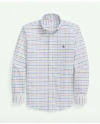 Brooks Brothers Stretch Cotton Non-iron Oxford Polo Button Down Collar, Multi Windowpane Shirt In Orange