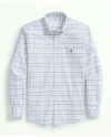 Brooks Brothers Stretch Cotton Non-iron Oxford Polo Button Down Collar, Multi Windowpane Shirt In Pink