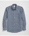 Brooks Brothers Stretch Cotton Non-iron Oxford Polo Button Down Collar, Outline Check Shirt In Navy