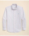 Brooks Brothers Stretch Cotton Non-iron Oxford Polo Button Down Collar, Outline Stripe Shirt In Red