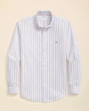Brooks Brothers Stretch Cotton Non-iron Oxford Polo Button Down Collar, Outline Stripe Shirt In Red