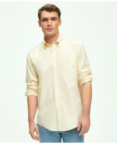 Brooks Brothers Stretch Cotton Non-iron Oxford Polo Button Down Collar Shirt In Light Yellow
