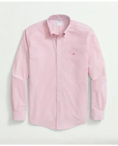 Brooks Brothers Stretch Cotton Non-iron Oxford Polo Button Down Collar Shirt In Pink