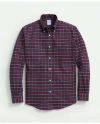 Brooks Brothers Stretch Cotton Non-iron Oxford Polo Button-down Collar, Tartan Shirt | Burgundy | Size Medium