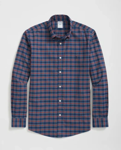 Brooks Brothers Stretch Cotton Non-iron Oxford Polo Button Down Collar, Tartan Shirt In Navy