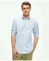 Brooks Brothers Stretch Cotton Non-iron Oxford Polo Button Down Collar, Windowpane Shirt In Blue