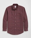 Brooks Brothers Stretch Cotton Non-iron Oxford Polo Button Down Collar, Windowpane Shirt In Dark Red