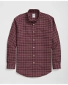 Brooks Brothers Stretch Cotton Non-iron Oxford Polo Button Down Collar, Windowpane Shirt In Dark Red