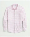 Brooks Brothers Big & Tall Stretch Cotton Non-iron Oxford Polo Button Down Collar, Windowpane Shirt In Pink