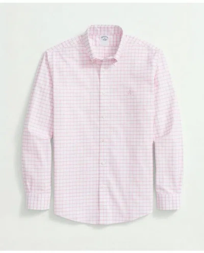 BROOKS BROTHERS STRETCH COTTON NON-IRON OXFORD POLO BUTTON DOWN COLLAR, WINDOWPANE SHIRT