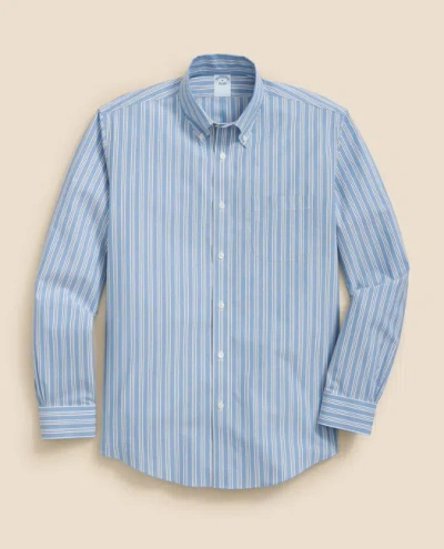 BROOKS BROTHERS STRETCH COTTON NON-IRON POLO BUTTON DOWN COLLAR, STRIPED SHIRT