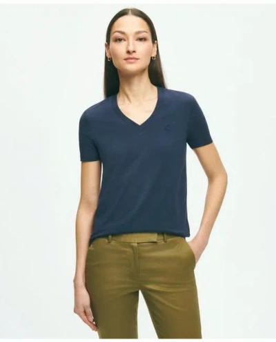 Brooks Brothers Stretch Cotton V-neck T-shirt In Navy