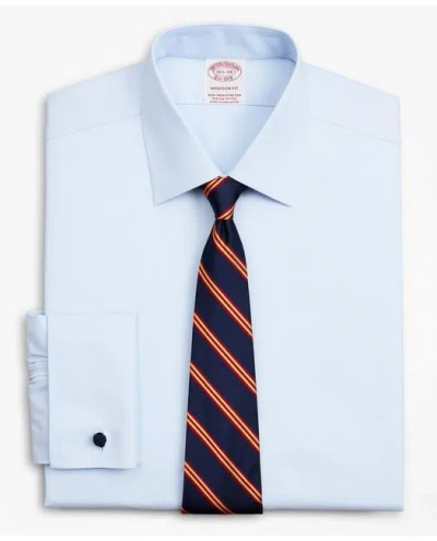 Brooks Brothers Stretch Madison Relaxed-fit Dress Shirt, Non-iron Pinpoint Ainsley Collar French Cuff In Light Blue