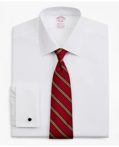 Brooks Brothers Stretch Madison Relaxed-fit Dress Shirt, Non-iron Pinpoint Ainsley Collar French Cuff In White