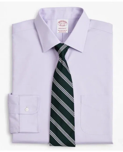 Brooks Brothers Stretch Madison Relaxed-fit Dress Shirt, Non-iron Pinpoint Ainsley Collar In Lavender