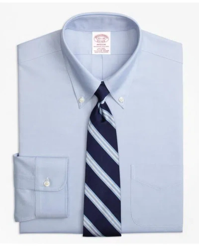 Brooks Brothers Stretch Madison Relaxed-fit Dress Shirt, Non-iron Pinpoint Button-down Collar In Blue
