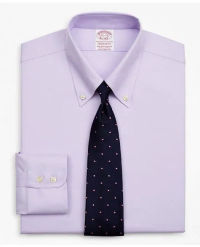 Brooks Brothers Stretch Madison Relaxed-fit Dress Shirt, Non-iron Twill Button-down Collar In Lavender
