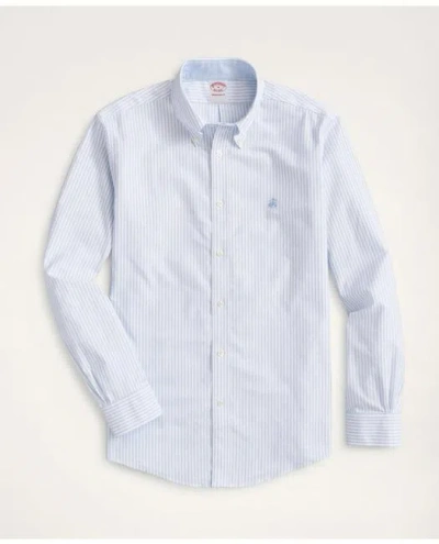 Brooks Brothers Stretch Madison Relaxed-fit Sport Shirt, Non-iron Bengal Stripe Oxford In Light Blue