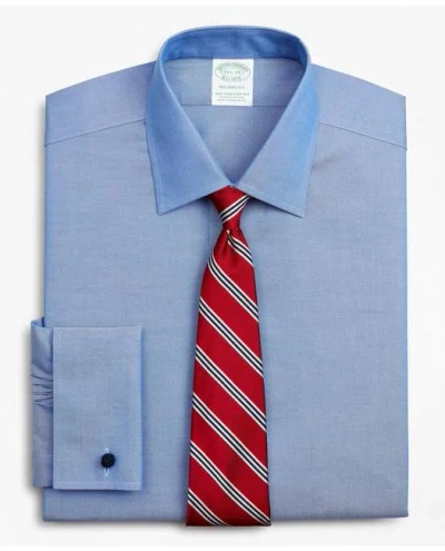 Brooks Brothers Stretch Milano Slim Fit Dress Shirt, Non-iron Pinpoint Ainsley Collar French Cuff In Blue