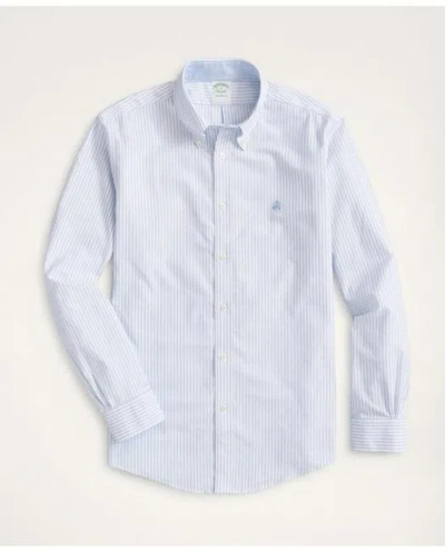 Brooks Brothers Stretch Milano Slim-fit Sport Shirt, Non-iron Bengal Stripe Oxford In Light Blue
