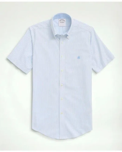 Brooks Brothers Stretch Non-iron Oxford Button-down Collar, Bengal Stripe Short- Sleeve Sport Shirt | Blue | Size 2x
