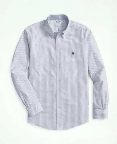 Brooks Brothers Stretch Non-iron Oxford Button-down Collar, Bengal Stripe Sport Shirt In Gray