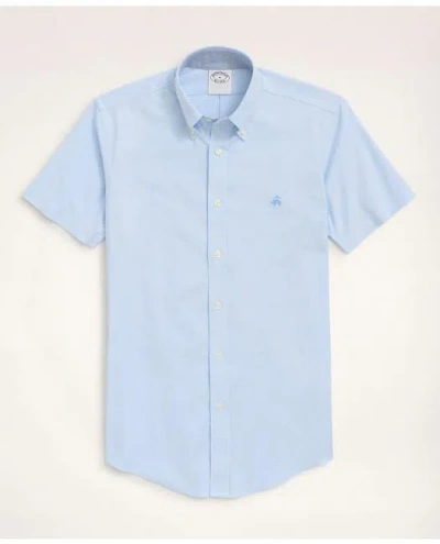 Brooks Brothers Stretch Non-iron Oxford Button-down Collar Short-sleeve Sport Shirt In Light Blue