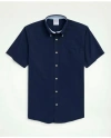 Brooks Brothers Stretch Non-iron Oxford Button-down Collar Short-sleeve Sport Shirt In Navy