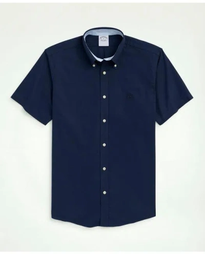 Brooks Brothers Stretch Non-iron Oxford Button-down Collar Short-sleeve Sport Shirt In Navy