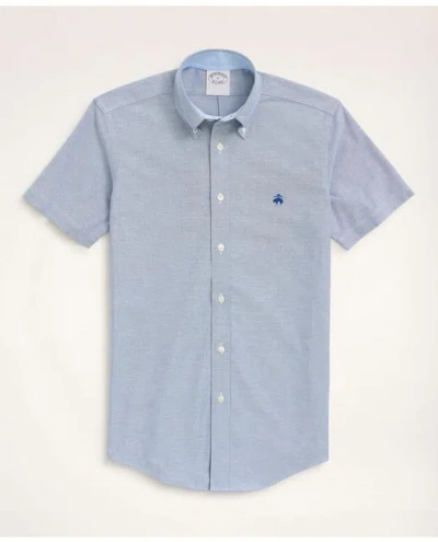 Brooks Brothers Stretch Non-iron Oxford Button-down Collar Short-sleeve Sport Shirt In Sodalite