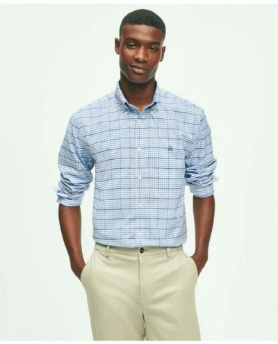 Brooks Brothers Stretch Non-iron Oxford Polo Button-down Collar, Gingham Shirt In Blue