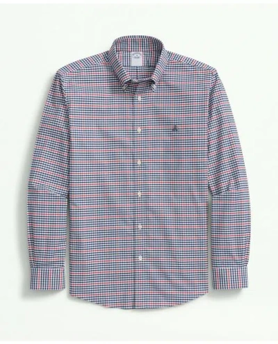 Brooks Brothers Stretch Non-iron Oxford Polo Button-down Collar, Gingham Shirt In Navy