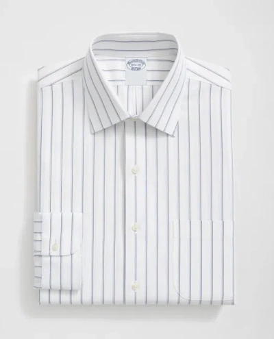 Brooks Brothers Stretch Supima Cotton Non-iron Ainsley Collar, Double Striped Dress Shirt In Blue