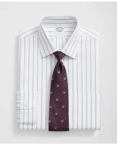 Brooks Brothers Stretch Supima Cotton Non-iron Ainsley Collar, Double Striped Dress Shirt In Blue
