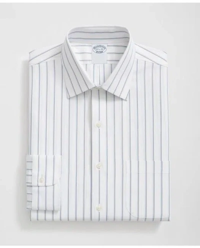 Brooks Brothers Stretch Supima Cotton Non-iron Ainsley Collar, Double Striped Dress Shirt In Blue