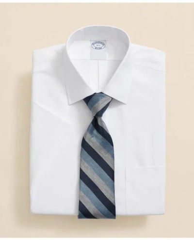 Brooks Brothers Stretch Supima Cotton Non-iron Ainsley Collar, Short-sleeve Dress Shirt In White