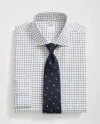 Brooks Brothers Stretch Supima Cotton Non-iron English Spread Collar, Alternating Windowpane Dress Shirt In Navy/brown