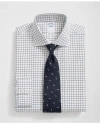 Brooks Brothers Stretch Supima Cotton Non-iron English Spread Collar, Alternating Windowpane Dress Shirt In Navy/brown