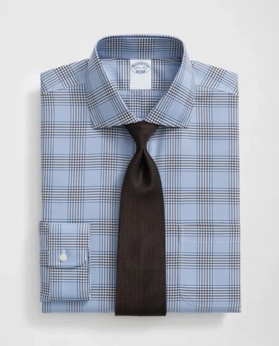 Brooks Brothers Stretch Supima Cotton Non-iron English Spread Collar, Bold Plaid Dress Shirt In Light Blue
