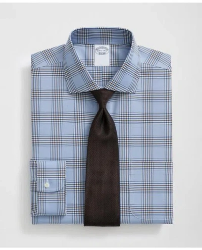 Brooks Brothers Stretch Supima Cotton Non-iron English Spread Collar, Bold Plaid Dress Shirt In Light Blue