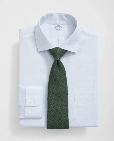 Brooks Brothers Stretch Supima Cotton Non-iron English Spread Collar, Micro-grid Dress Shirt In Light Blue