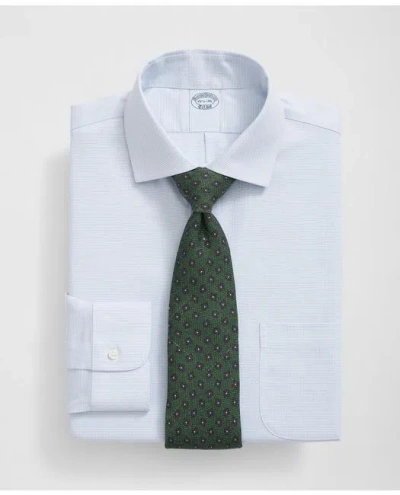 Brooks Brothers Stretch Supima Cotton Non-iron English Spread Collar, Micro-grid Dress Shirt In Light Blue